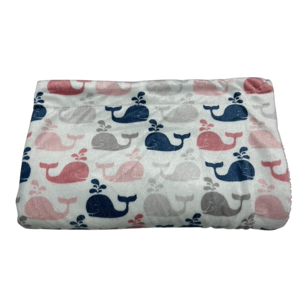 S.L. Home Fashions Whale Baby Blanket Pink Blue Gray Sherpa